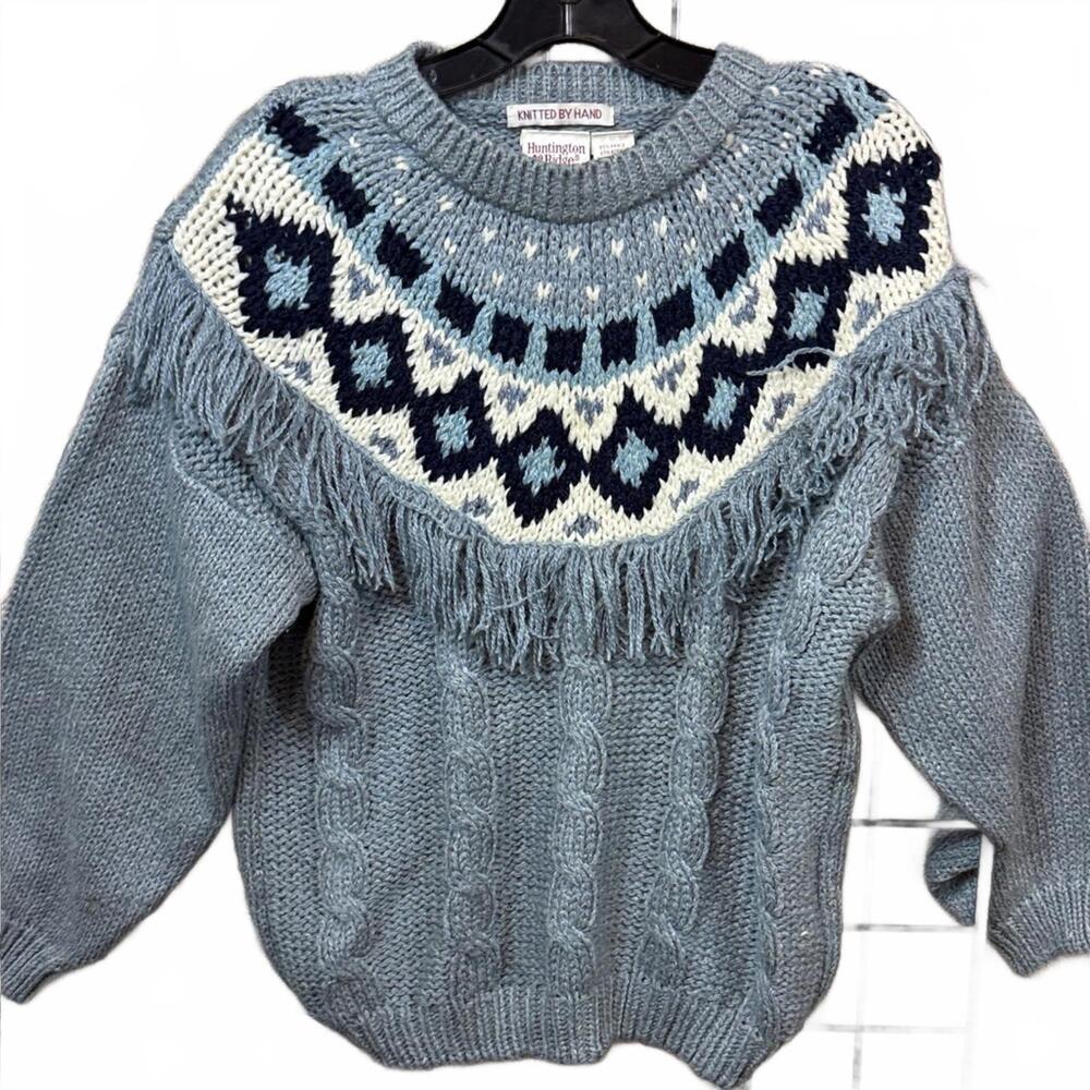 Blue Patterned Knitted by Hand Sweater